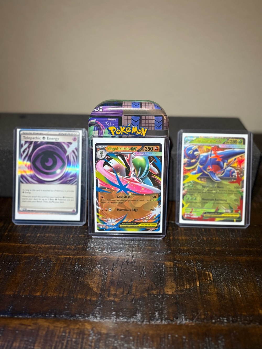 Pokémon Empty Tin w/ 3 Holo cards.